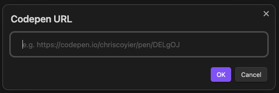 screenshot of Codepen URL input